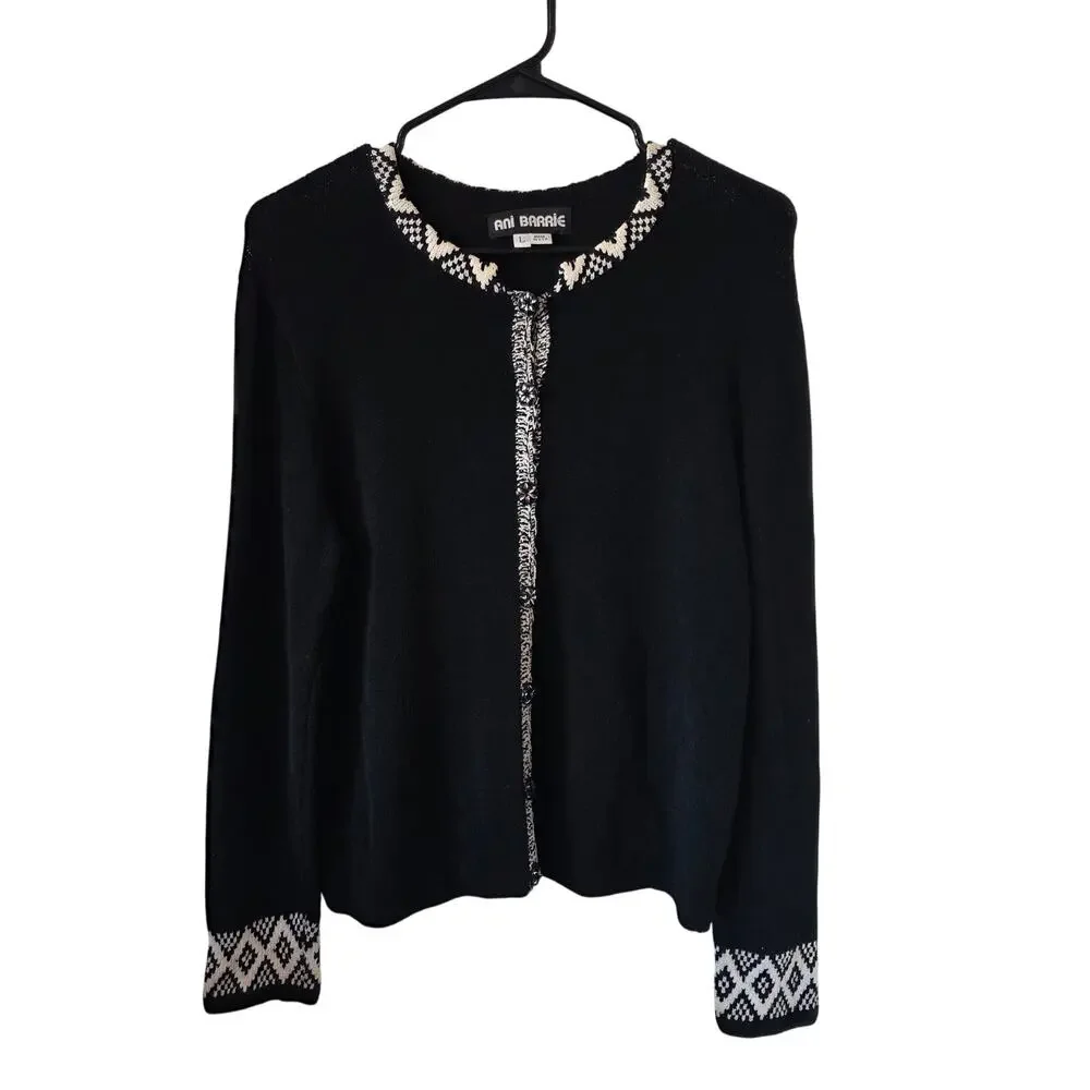 Vintage Ani Barrie Womens Black Cardigan Sweater Size Large Career Workwear